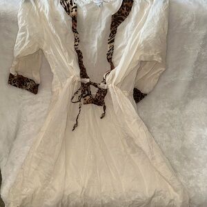 Merona Cream Swim Coverup with Leopard Trim